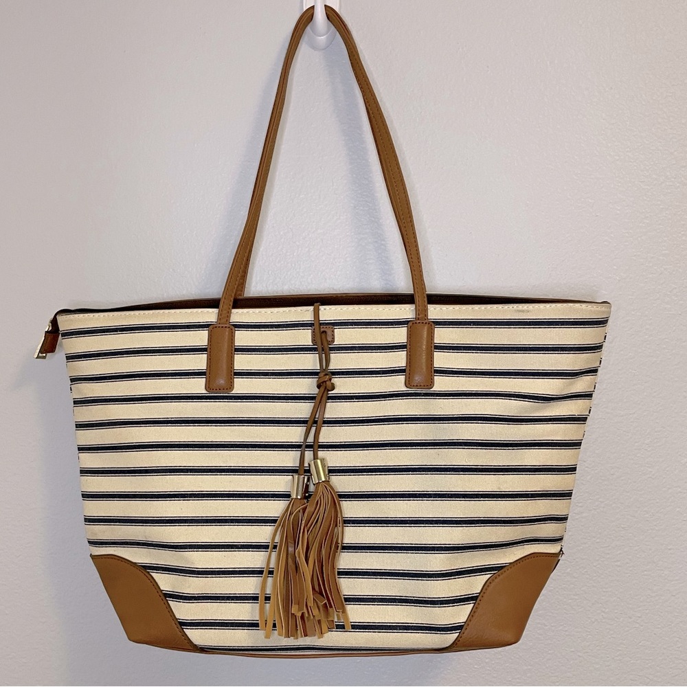Striped Canvas Beach Tote Bag Large
